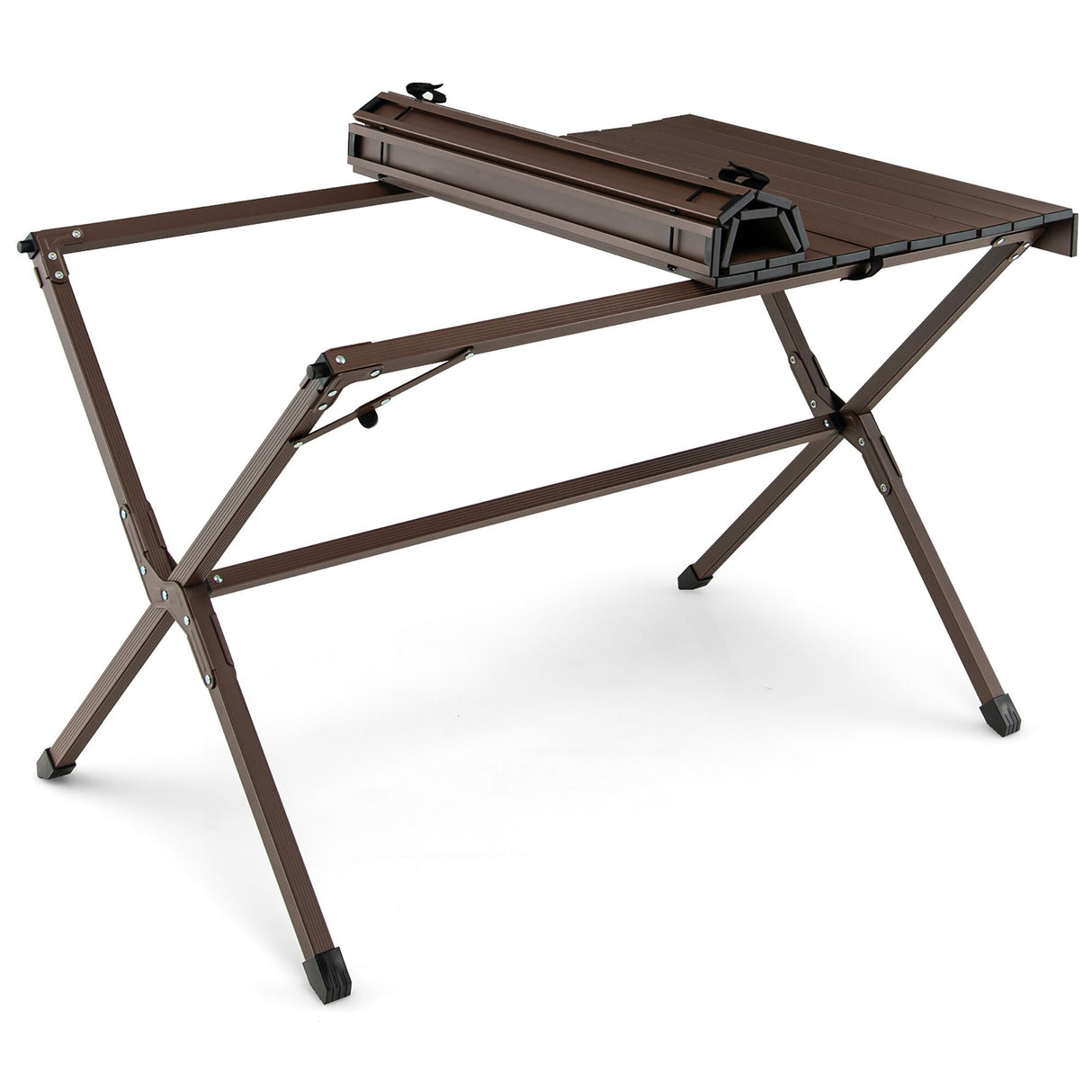 4-6 Person Portable Aluminum Camping Table Roll Up Table Grey/Brown