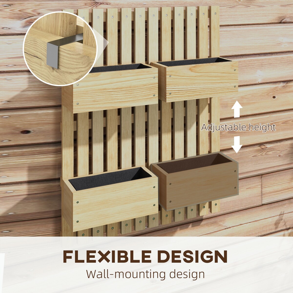 4 Box Raised Garden Bed,Trellis,31.5" Tall Wall-Mounted Wood Planter Box Set with Adjustable Height,Drainage Hole