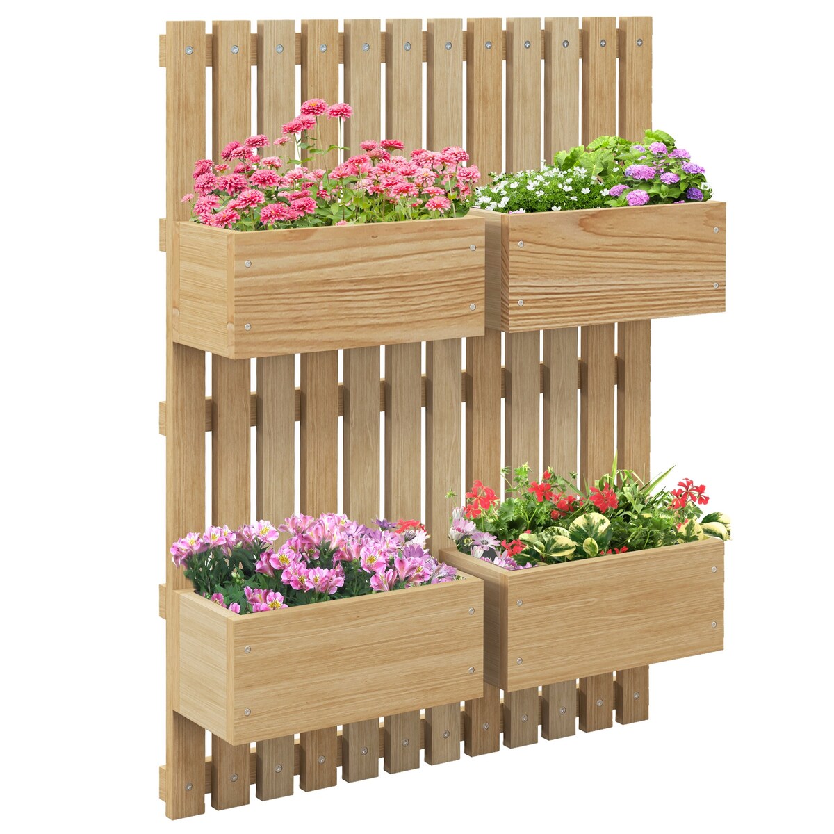 4 Box Raised Garden Bed,Trellis,31.5" Tall Wall-Mounted Wood Planter Box Set with Adjustable Height,Drainage Hole