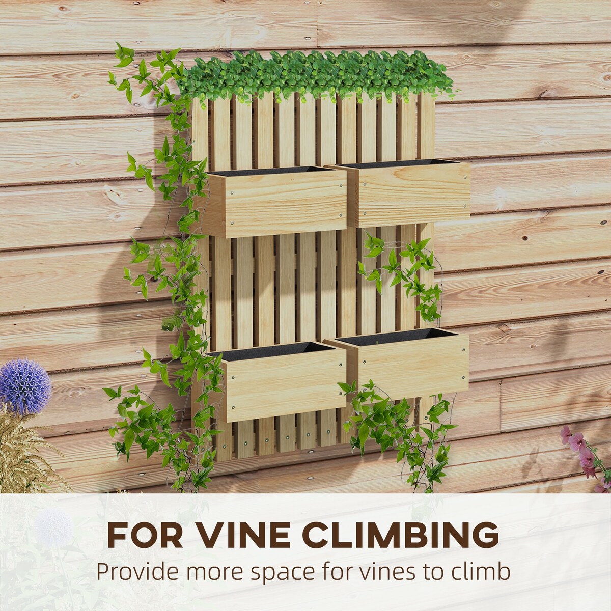 4 Box Raised Garden Bed,Trellis,31.5" Tall Wall-Mounted Wood Planter Box Set with Adjustable Height,Drainage Hole