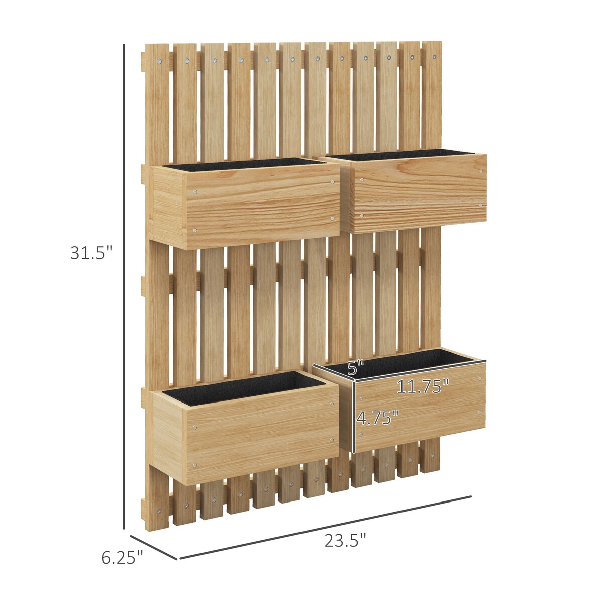 4 Box Raised Garden Bed,Trellis,31.5" Tall Wall-Mounted Wood Planter Box Set with Adjustable Height,Drainage Hole