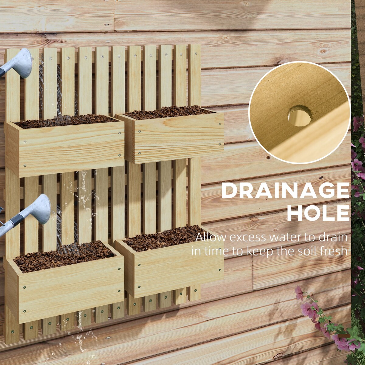 4 Box Raised Garden Bed,Trellis,31.5" Tall Wall-Mounted Wood Planter Box Set with Adjustable Height,Drainage Hole
