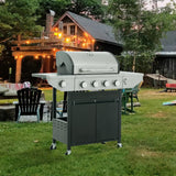 4 Burner Stainless Stee Barbecue Gas Grill with Side Burner and Thermometer for Outdoor BBQ - Silver