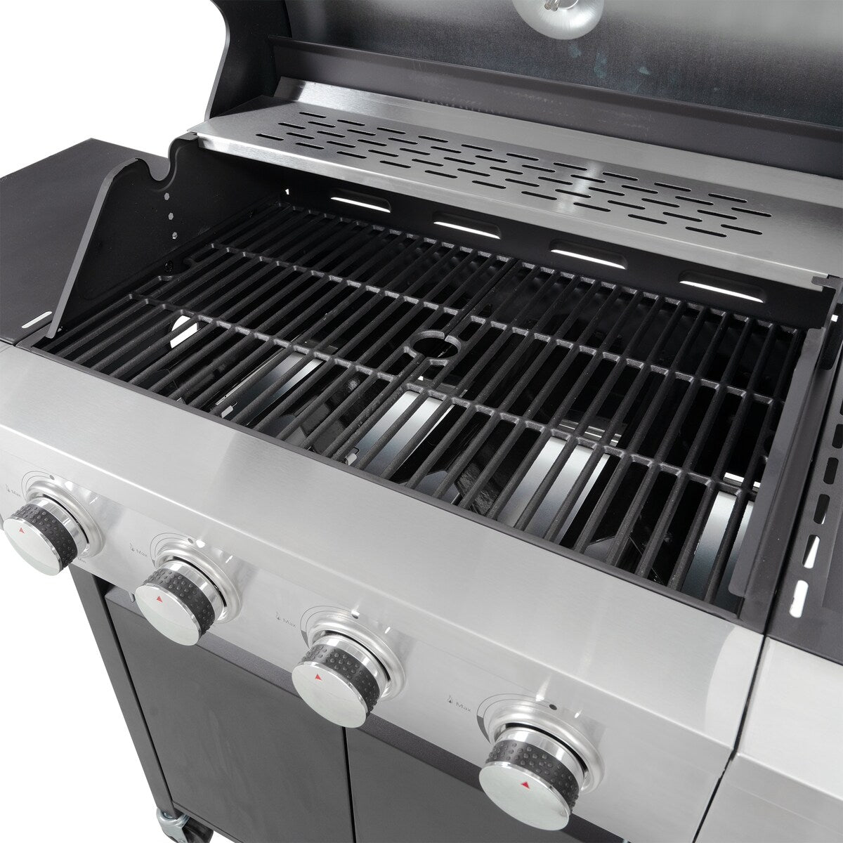 4 Burner Stainless Stee Barbecue Gas Grill with Side Burner and Thermometer for Outdoor BBQ - Silver
