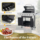 4 Burner Stainless Stee Barbecue Gas Grill with Side Burner and Thermometer for Outdoor BBQ - Silver