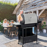 4 Burner Stainless Stee Barbecue Gas Grill with Side Burner and Thermometer for Outdoor BBQ - Silver