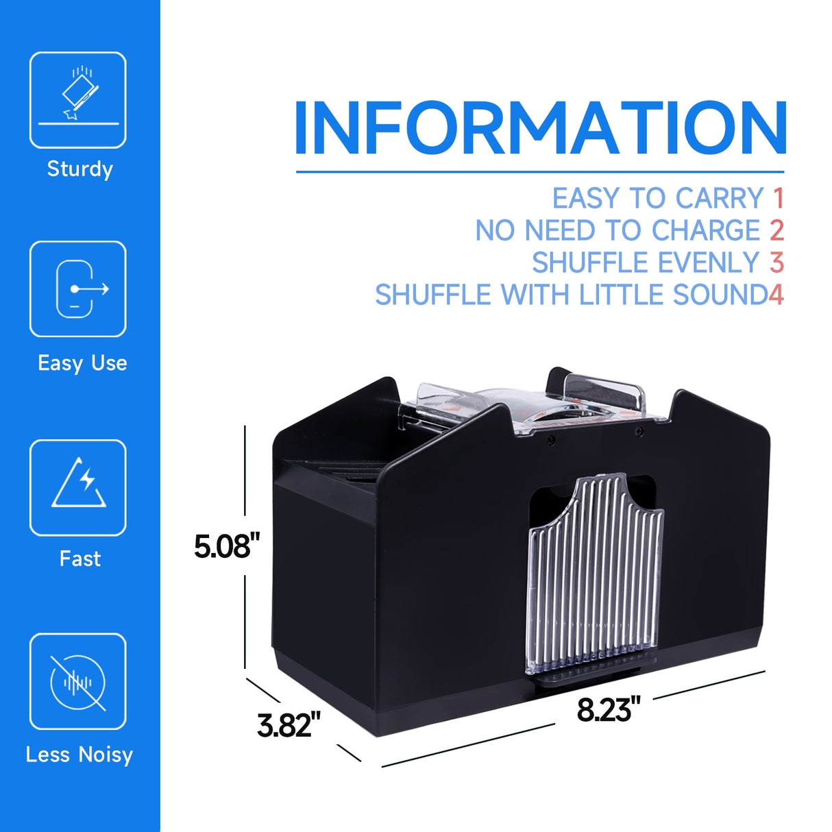 GSE™ 4-Deck Casino Automatic Card Shuffler. Battery-Operated Electric Shuffler Machine for Card Games