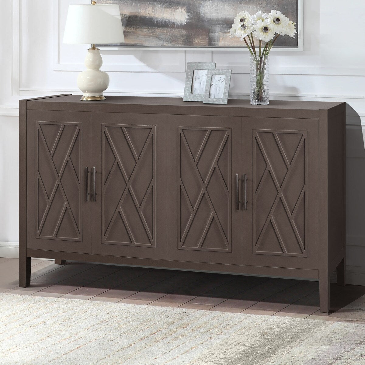 4 Door Wooden Twill Sideboard American Country Vintage Cabinet