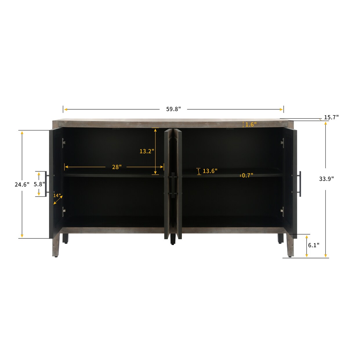 4 Door Wooden Twill Sideboard American Country Vintage Cabinet