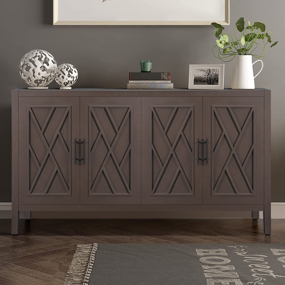 4 Door Wooden Twill Sideboard American Country Vintage Cabinet