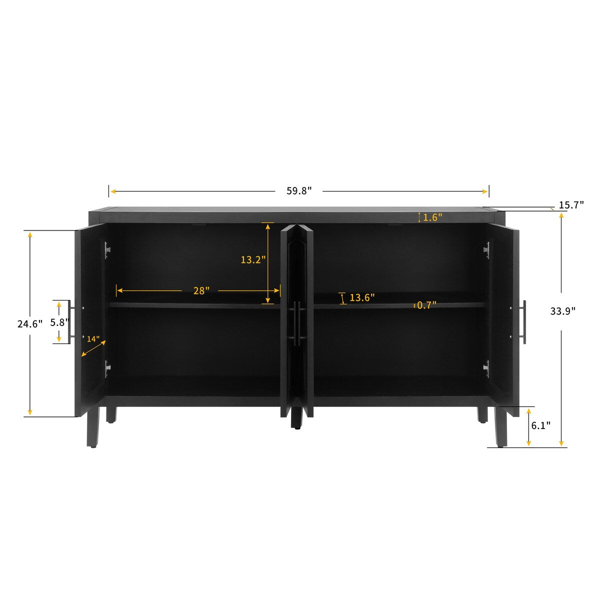 4 Door Wooden Twill Sideboard American Country Vintage Cabinet
