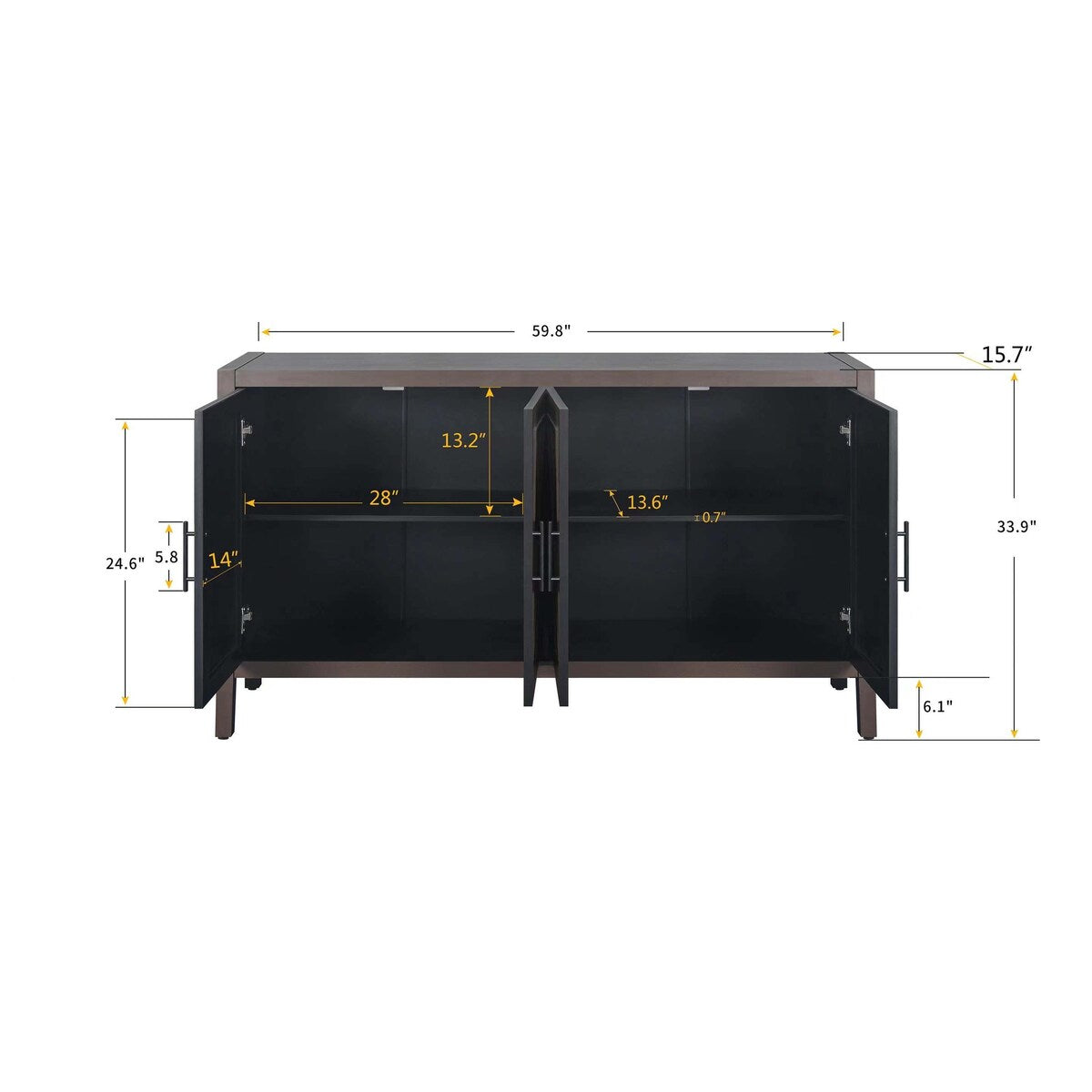 4 Door Wooden Twill Sideboard American Country Vintage Cabinet