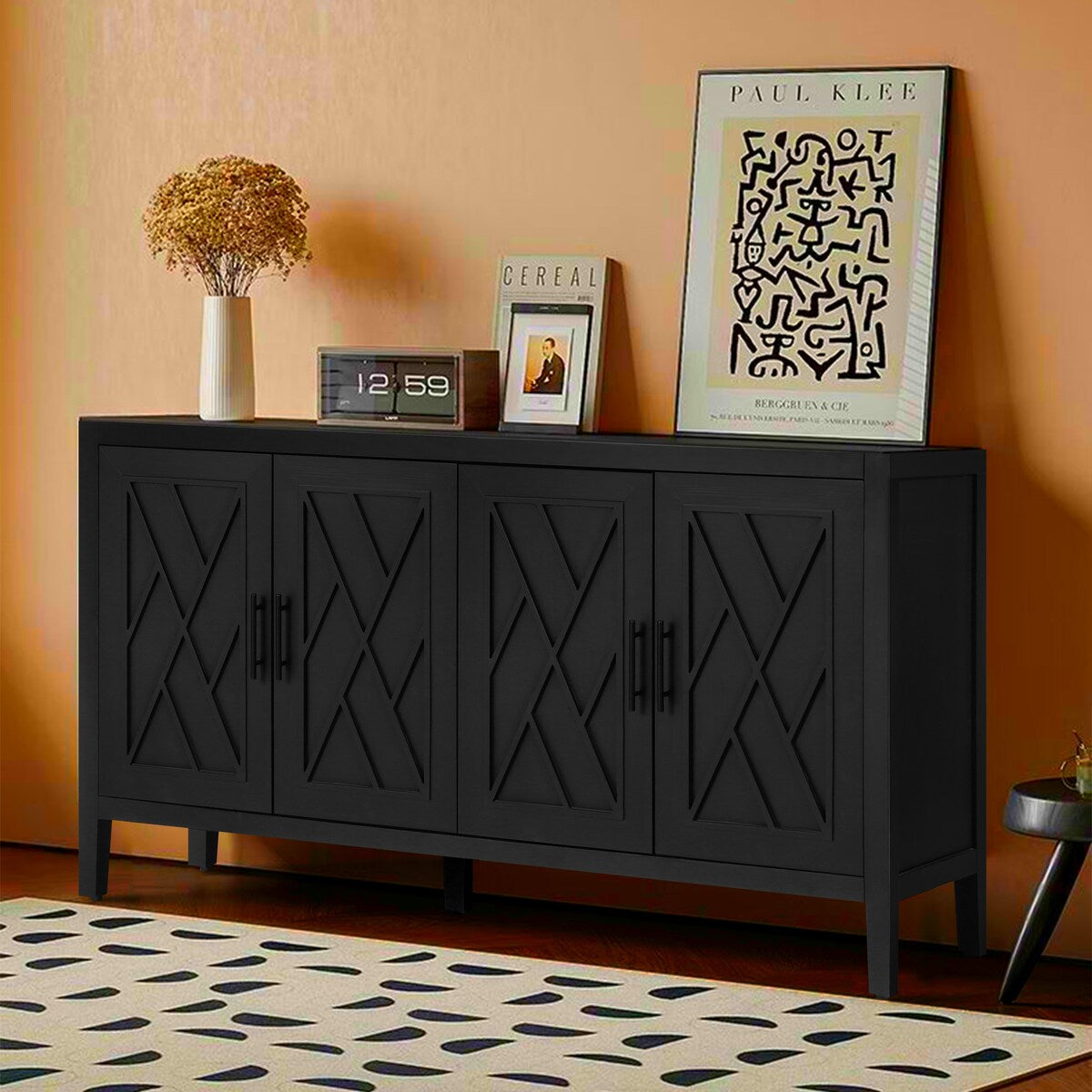 4 Door Wooden Twill Sideboard American Country Vintage Cabinet