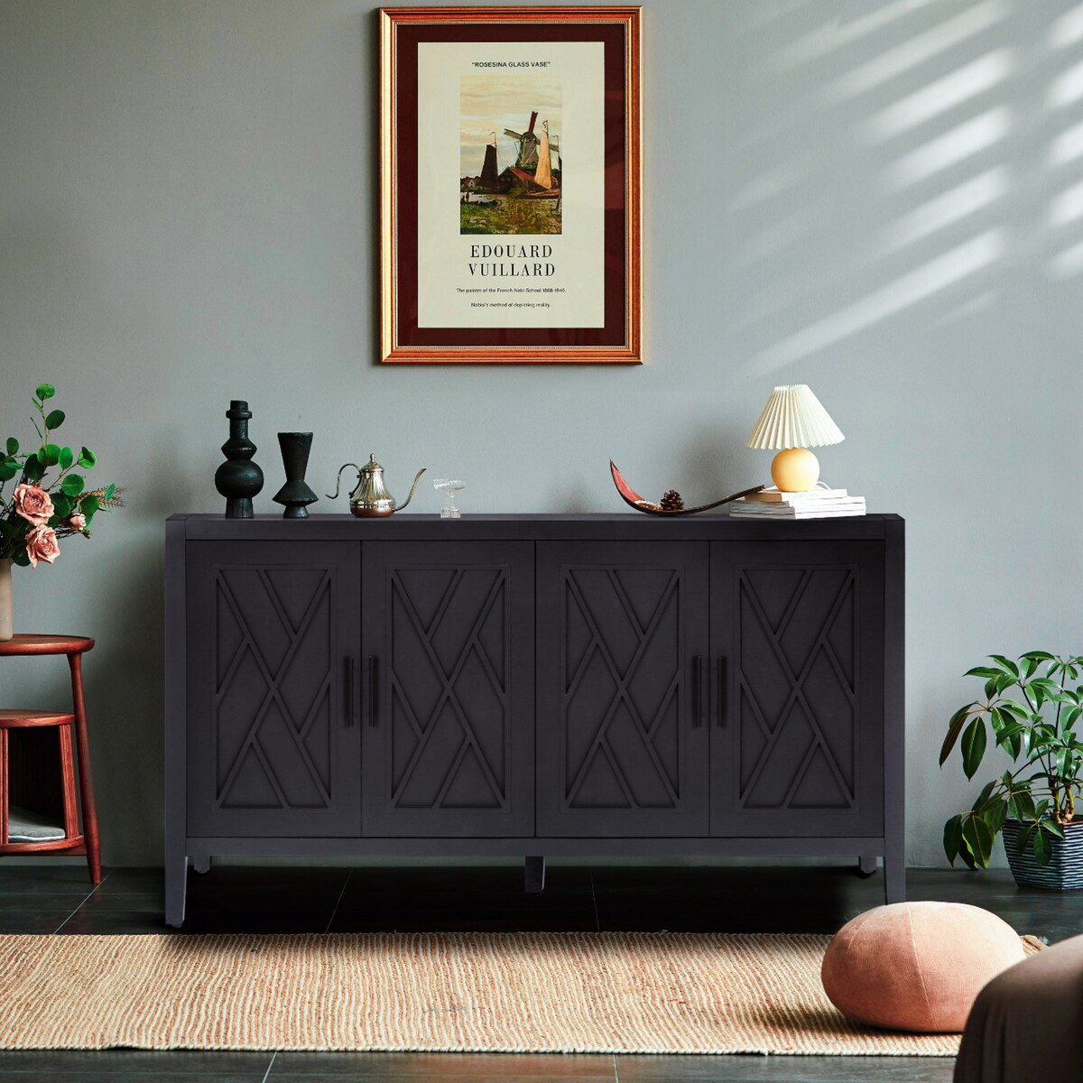 4 Door Wooden Twill Sideboard American Country Vintage Cabinet