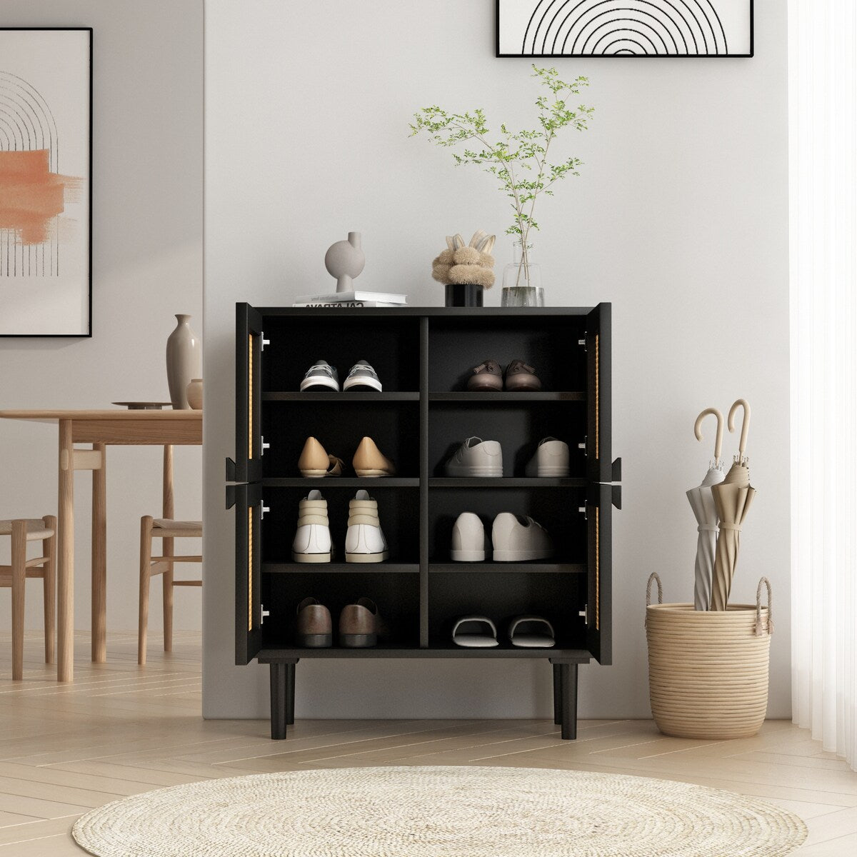 4-Doors Rattan Mesh Storage Cabinet