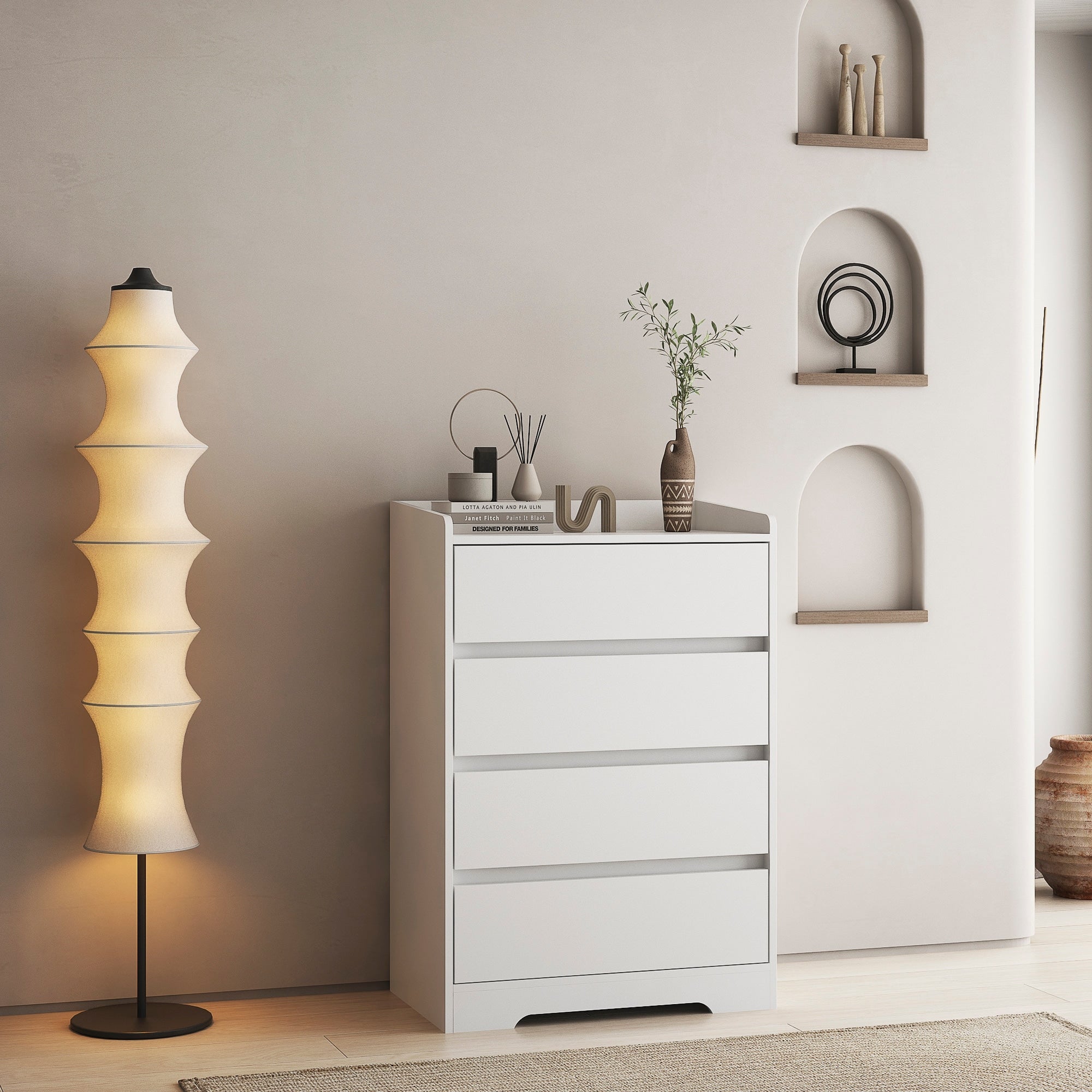 Modern 4 Drawers Dresser Chest Without Handle for Bedroom White