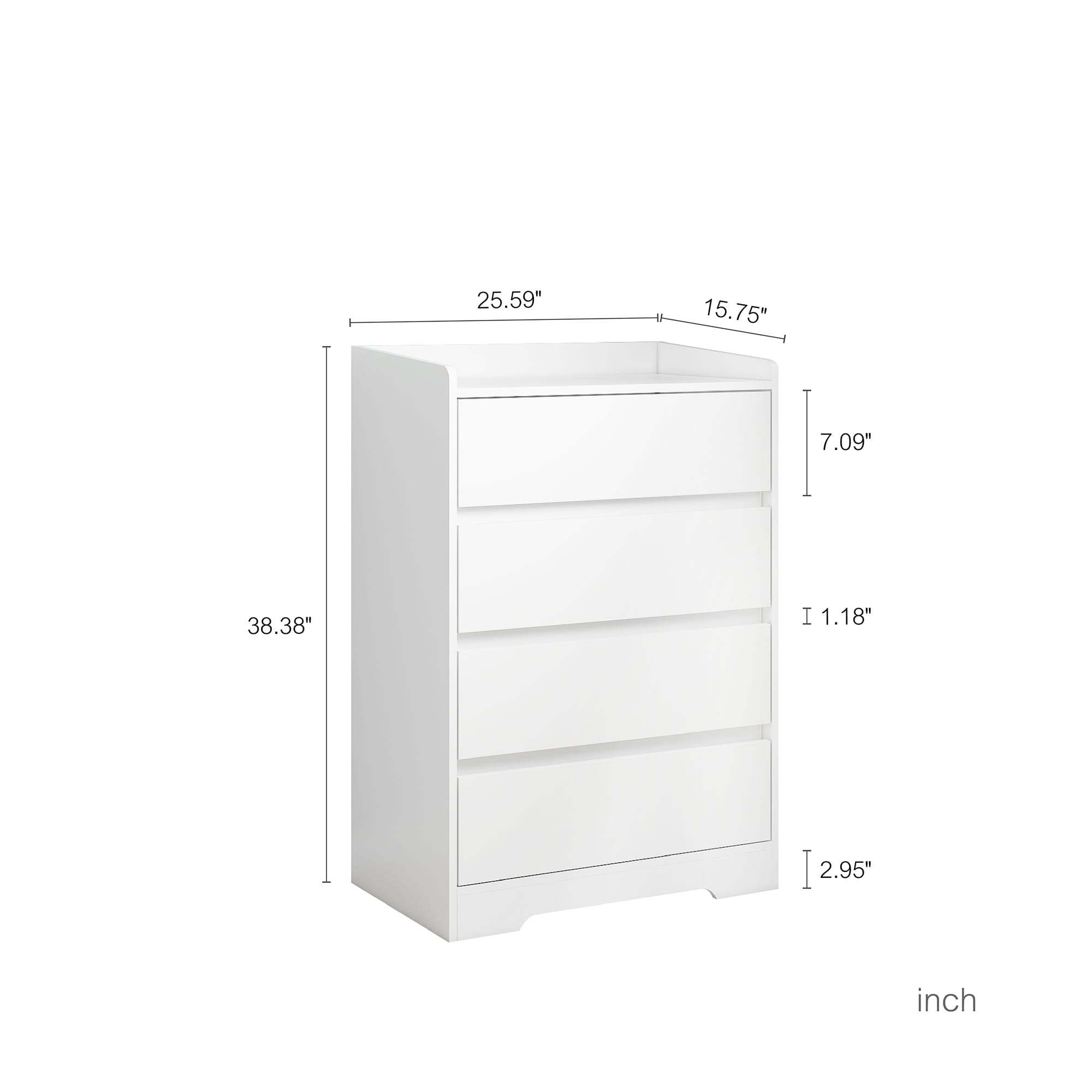 Modern 4 Drawers Dresser Chest Without Handle for Bedroom White