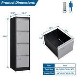 4 Drawer File Cabinet, Vertical Filing Cabinets with Lock, Metal File Cabinets for Home Office, Anti-Tip 4 Storage Drawers Black