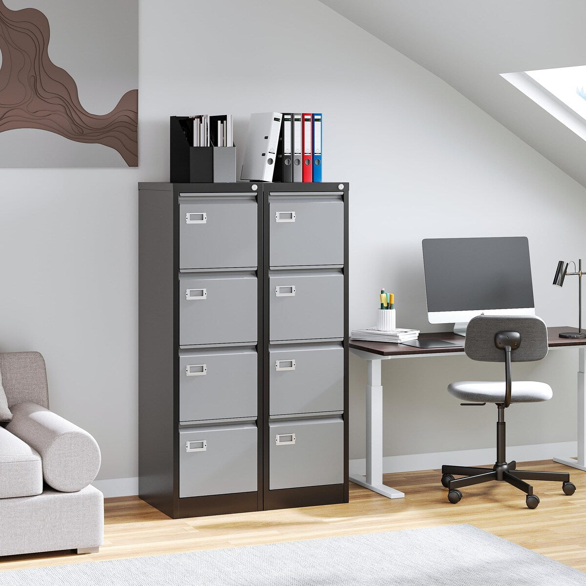 4 Drawer File Cabinet, Vertical Filing Cabinets with Lock, Metal File Cabinets for Home Office, Anti-Tip 4 Storage Drawers Black