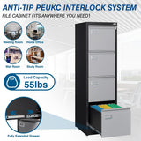 4 Drawer File Cabinet, Vertical Filing Cabinets with Lock, Metal File Cabinets for Home Office, Anti-Tip 4 Storage Drawers Black