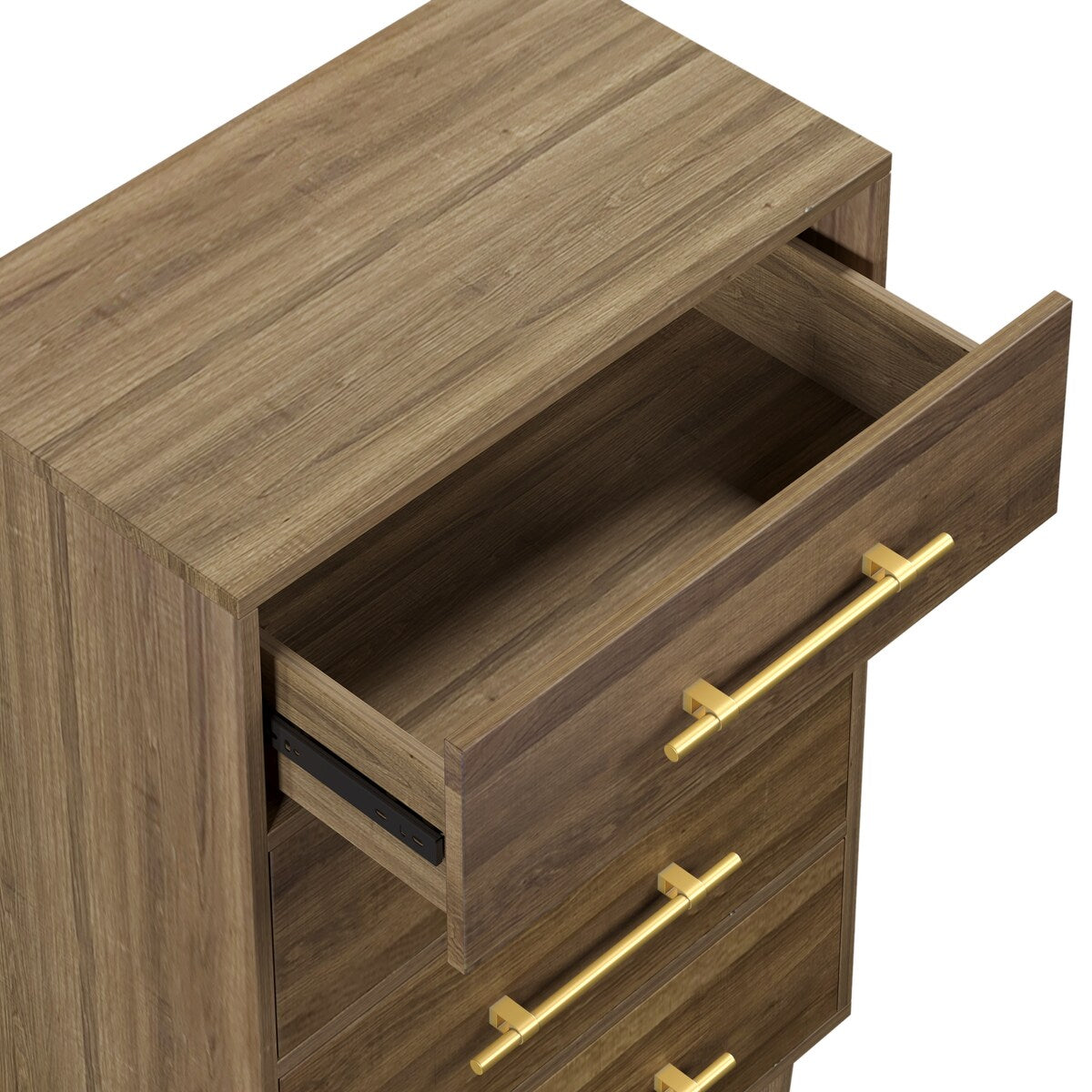 4-Drawers Mid-Century Modern Wood Chest with Golden Handles