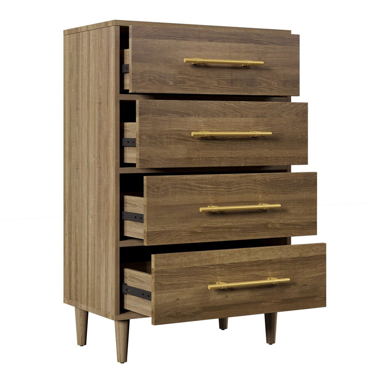 4-Drawers Mid-Century Modern Wood Chest with Golden Handles