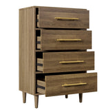 4-Drawers Mid-Century Modern Wood Chest with Golden Handles