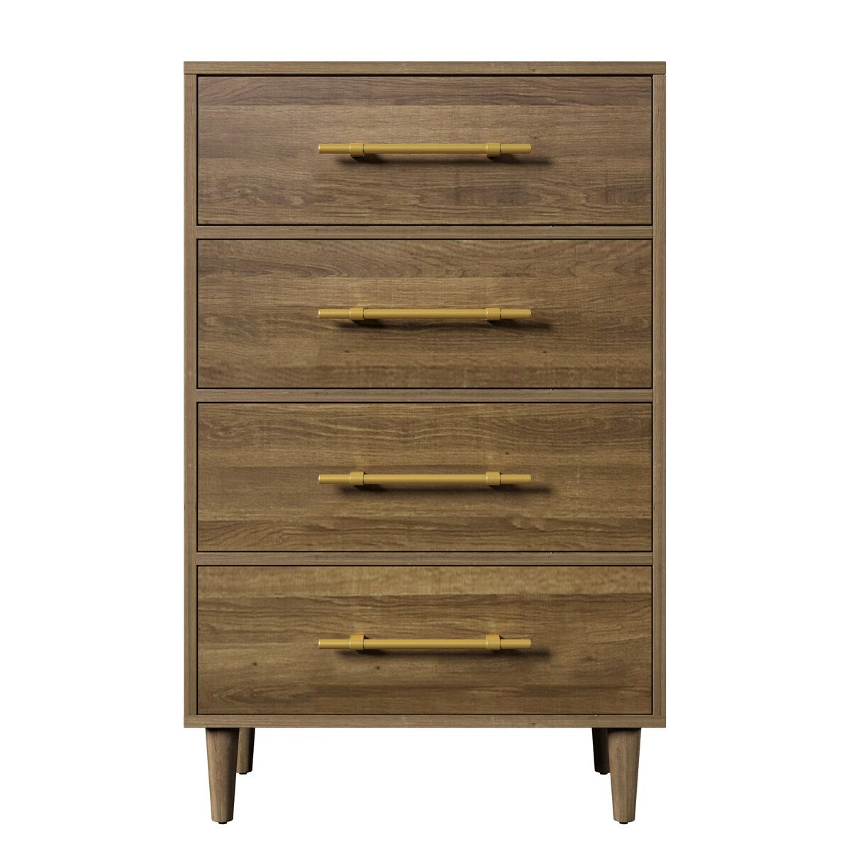 4-Drawers Mid-Century Modern Wood Chest with Golden Handles