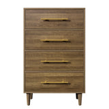 4-Drawers Mid-Century Modern Wood Chest with Golden Handles