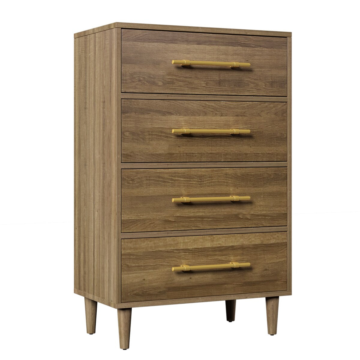 4-Drawers Mid-Century Modern Wood Chest with Golden Handles
