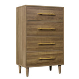 4-Drawers Mid-Century Modern Wood Chest with Golden Handles