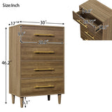 4-Drawers Mid-Century Modern Wood Chest with Golden Handles