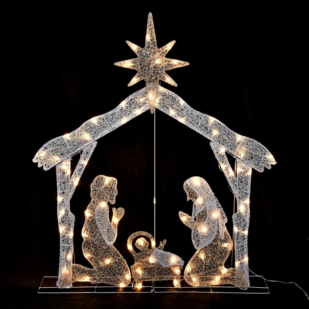 4 Ft Lighted Nativity Scene 80 LED Holy Family Yard Outdoor Christmas Decoration - One-size