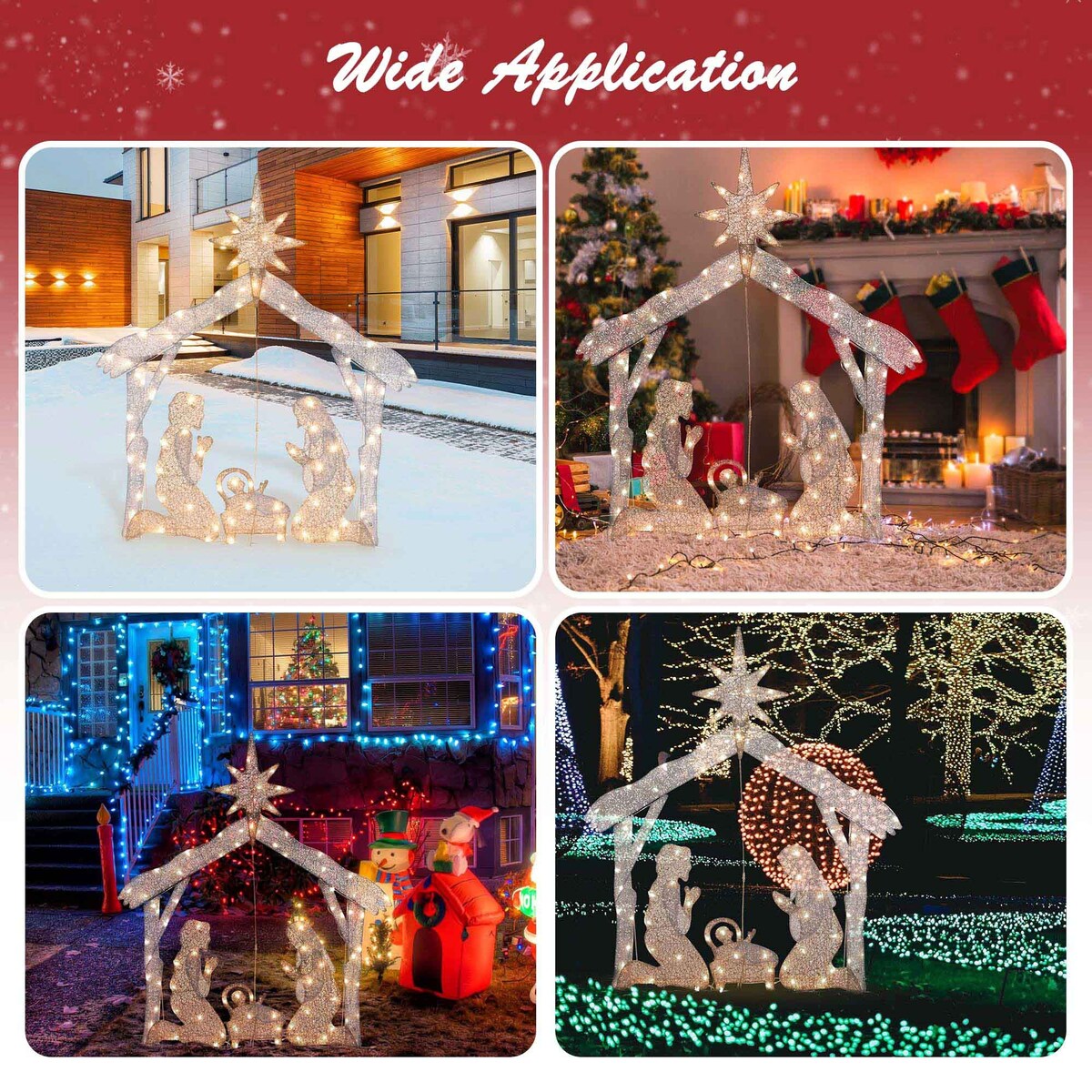 4 Ft Lighted Nativity Scene 80 LED Holy Family Yard Outdoor Christmas Decoration - One-size