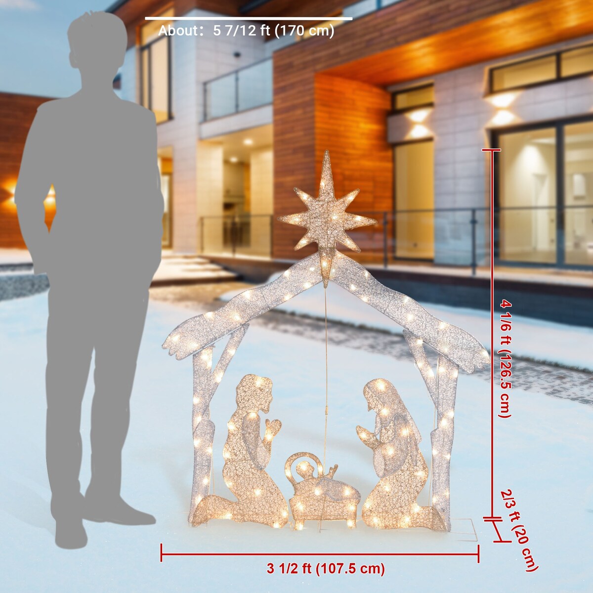 4 Ft Lighted Nativity Scene 80 LED Holy Family Yard Outdoor Christmas Decoration - One-size