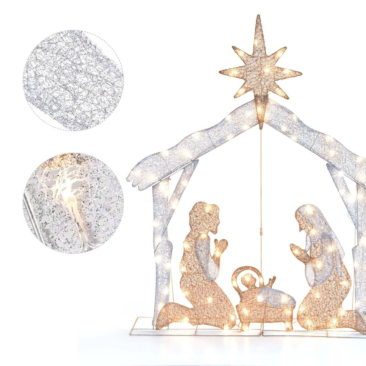 4 Ft Lighted Nativity Scene 80 LED Holy Family Yard Outdoor Christmas Decoration - One-size