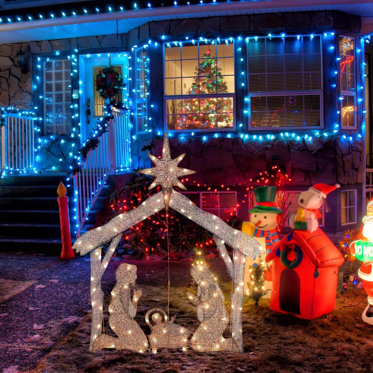 4 Ft Lighted Nativity Scene 80 LED Holy Family Yard Outdoor Christmas Decoration - One-size