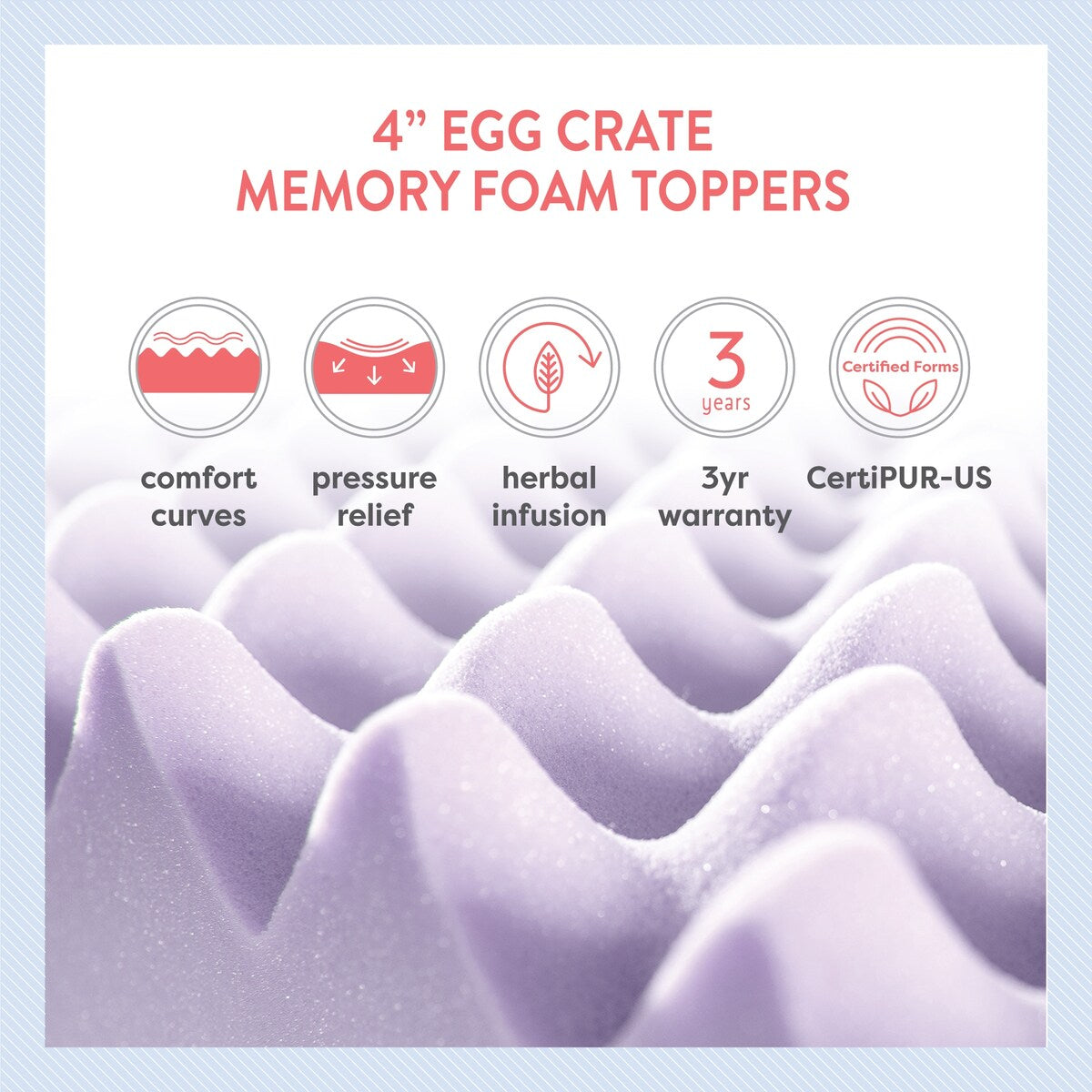 4 Inch Egg Crate Memory Foam Mattress Topper with Soothing Lavender Infusion - Crown Comfort