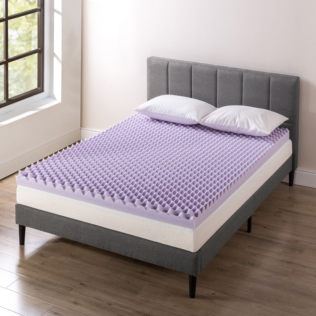 4 Inch Egg Crate Memory Foam Mattress Topper with Soothing Lavender Infusion - Crown Comfort