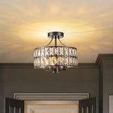 4-Light 13-inch Mid-Century Modern Crystal Drum Ceiling Light Lantern Crystal Semi-Flush Mount Light