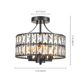 4-Light 13-inch Mid-Century Modern Crystal Drum Ceiling Light Lantern Crystal Semi-Flush Mount Light