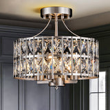 4-Light 13-inch Mid-Century Modern Crystal Drum Ceiling Light Lantern Crystal Semi-Flush Mount Light