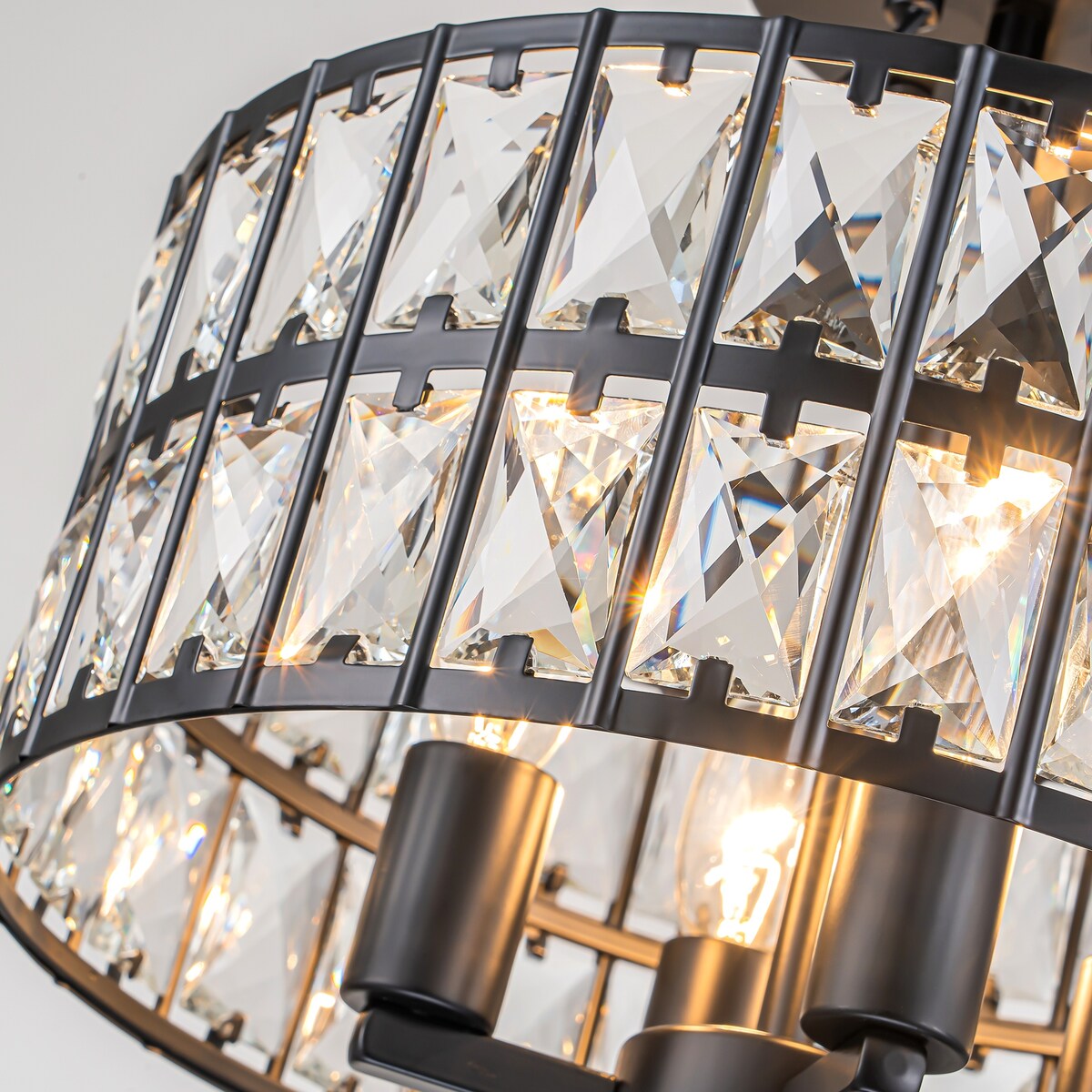 4-Light 13-inch Mid-Century Modern Crystal Drum Ceiling Light Lantern Crystal Semi-Flush Mount Light