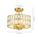 4-Light 13-inch Mid-Century Modern Crystal Drum Ceiling Light Lantern Crystal Semi-Flush Mount Light