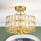 4-Light 13-inch Mid-Century Modern Crystal Drum Ceiling Light Lantern Crystal Semi-Flush Mount Light