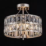 4-Light 13-inch Mid-Century Modern Crystal Drum Ceiling Light Lantern Crystal Semi-Flush Mount Light