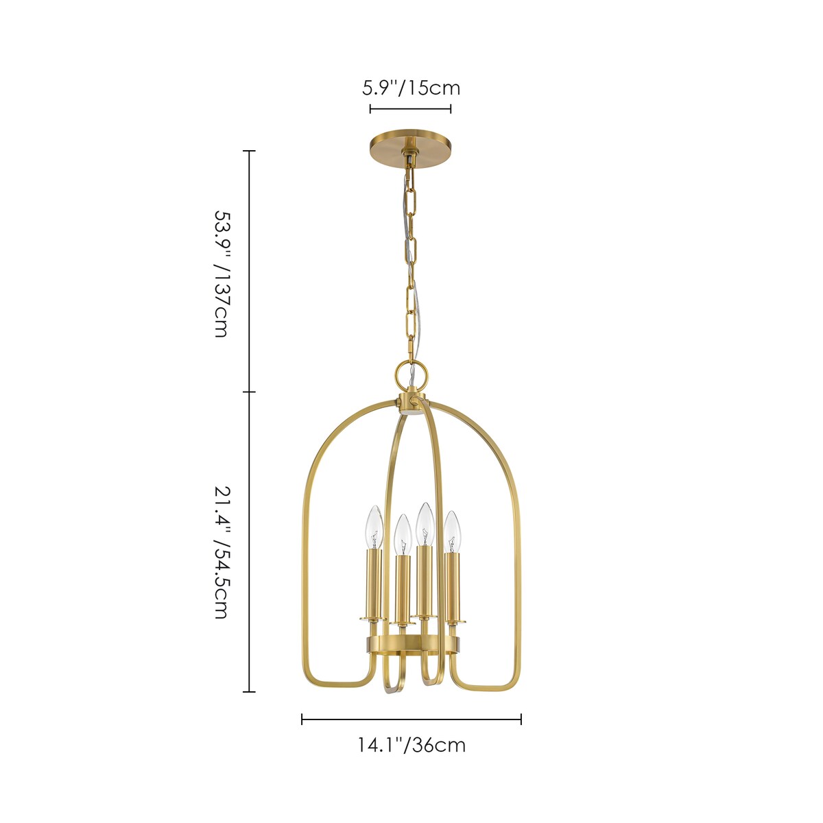 4-Light Aged Brass Modern Industrial Pendant Vintage Curved Cage Geometric Candlestick Chandelier - 14.2 in. in Dia x 21.2 in. H