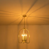 4-Light Aged Brass Modern Industrial Pendant Vintage Curved Cage Geometric Candlestick Chandelier - 14.2 in. in Dia x 21.2 in. H