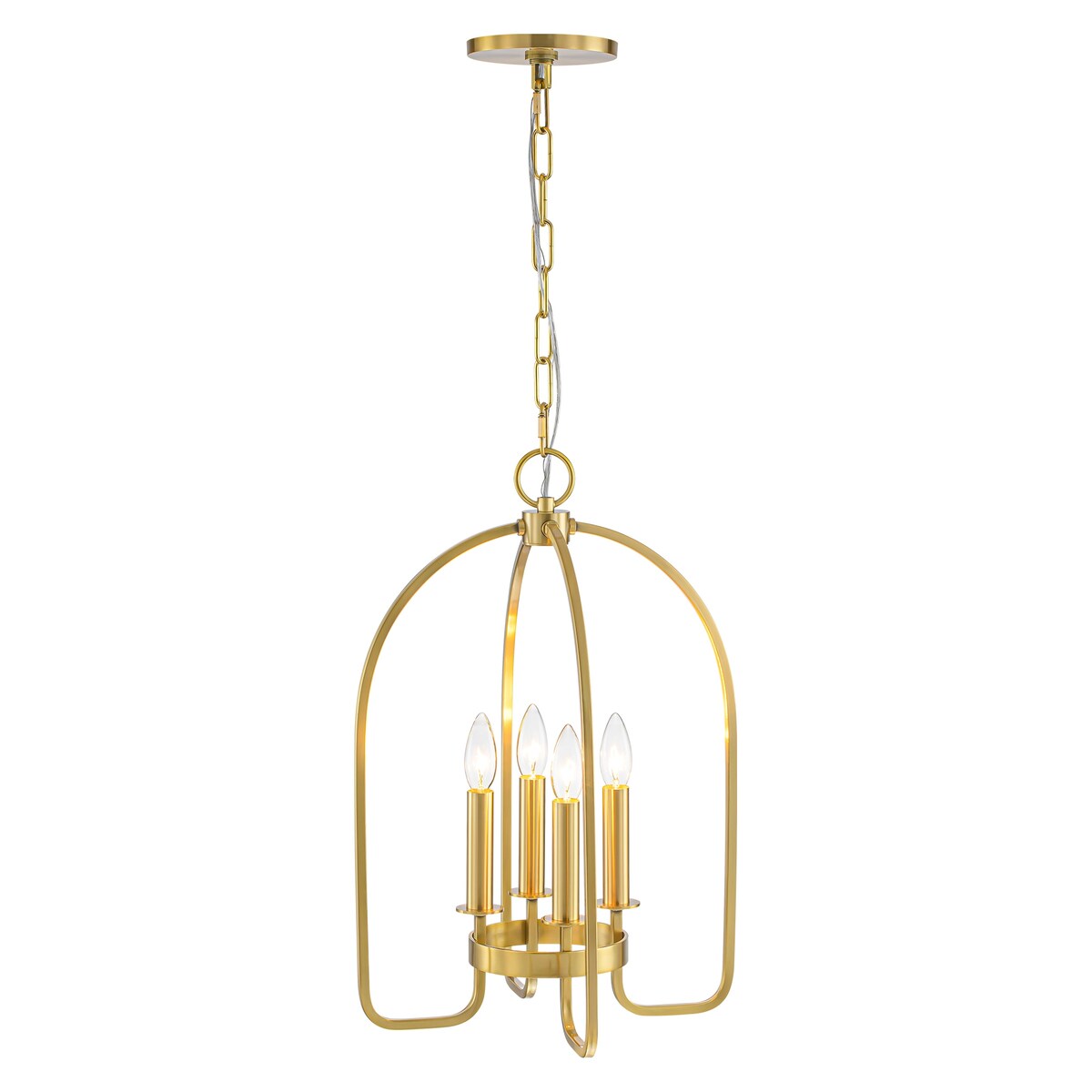 4-Light Aged Brass Modern Industrial Pendant Vintage Curved Cage Geometric Candlestick Chandelier - 14.2 in. in Dia x 21.2 in. H