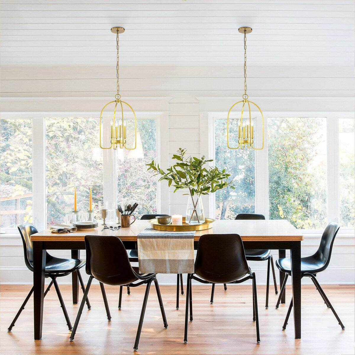 4-Light Aged Brass Modern Industrial Pendant Vintage Curved Cage Geometric Candlestick Chandelier - 14.2 in. in Dia x 21.2 in. H
